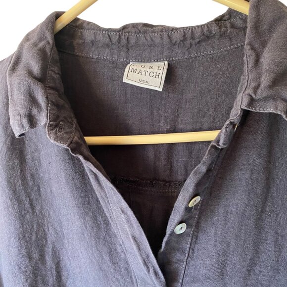 Pure Match Button-Up Charcoal Linen Oversize Tunic Shirt Dress USA Lagenlook L - Picture 3 of 8